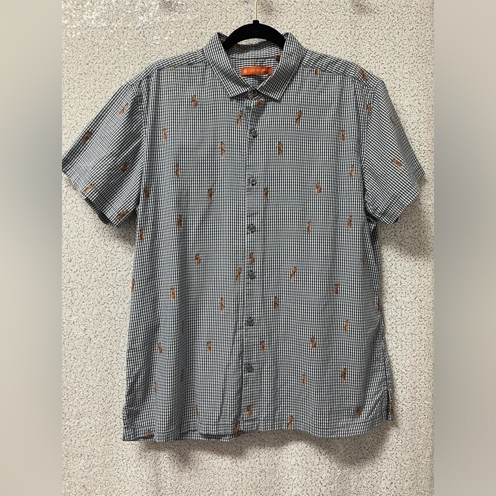 Tori Richard gingham pattern hula girls shirt | size Large